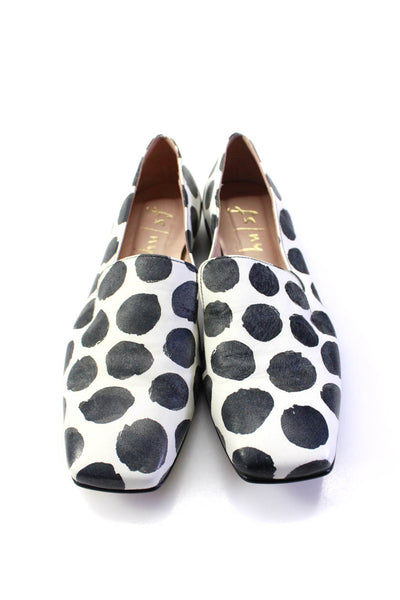 FS/NY Women's Square Toe Slip-On Spotted Dot Leather Loafers Shoe White Size 8