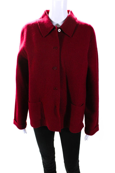 Eileen Fisher Women's Collared Long Sleeves Pockets Button Up Jacket Red Size L