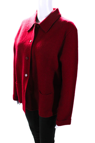 Eileen Fisher Women's Collared Long Sleeves Pockets Button Up Jacket Red Size L