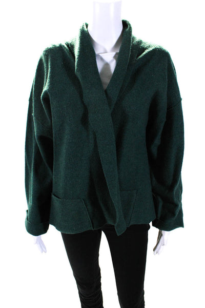 Eileen Fisher Womens Long Sleeves Collared Pockets Open Front Jacket Green Size