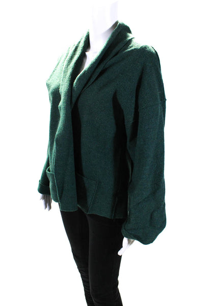 Eileen Fisher Womens Long Sleeves Collared Pockets Open Front Jacket Green Size