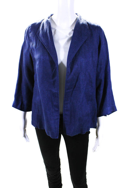 Eileen Fisher Women's Long Sleeve Open Front Pockets Basic Jacket Blue Size PL