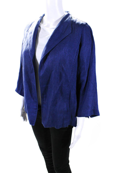 Eileen Fisher Women's Long Sleeve Open Front Pockets Basic Jacket Blue Size PL