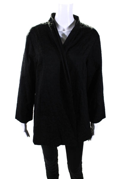 Eileen Fisher Women's Round Neck Long Sleeves Open Front Jacket Black Size 1X
