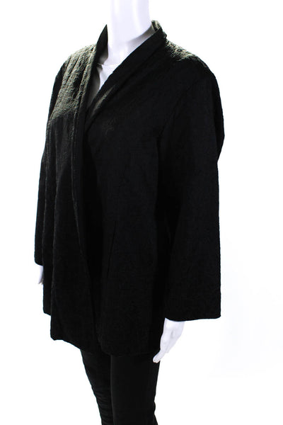 Eileen Fisher Women's Round Neck Long Sleeves Open Front Jacket Black Size 1X