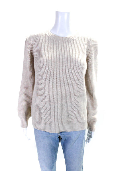 Ange Women's Crewneck Long Sleeves Ribbed Pullover Sweater Beige Size S