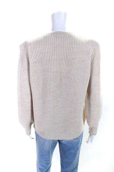 Ange Women's Crewneck Long Sleeves Ribbed Pullover Sweater Beige Size S