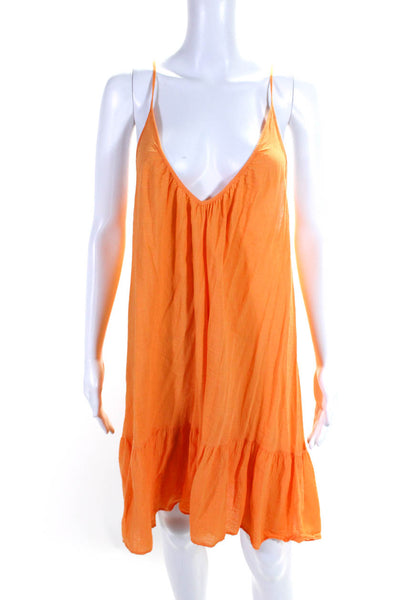 9 Seed Womens Cotton Crepe V-Neck Ruffled Hem Drop Waist Dress Orange Size OS