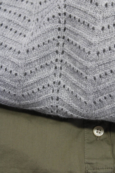 J Crew Womens Long Sleeve Scalloped Trim Open Knit Sweater Gray Size S Lot 2