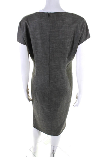 Escada Womens Wool Knotted Front Short Sleeve Midi Pencil Dress Gray Size 38