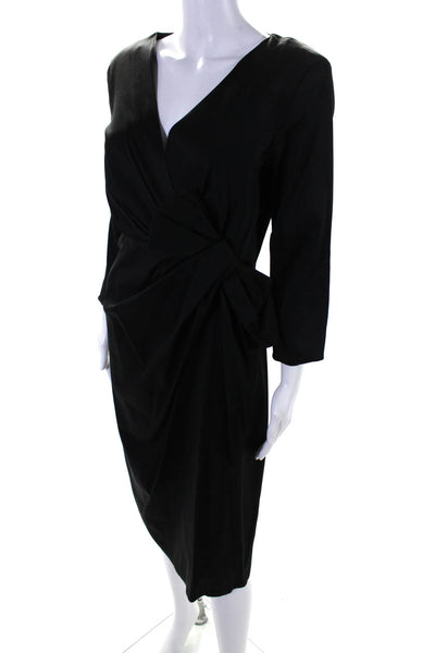 Celine K Womens Textured Bow Accent V-Neck Mid-Calf Pencil Dress Black Size 6