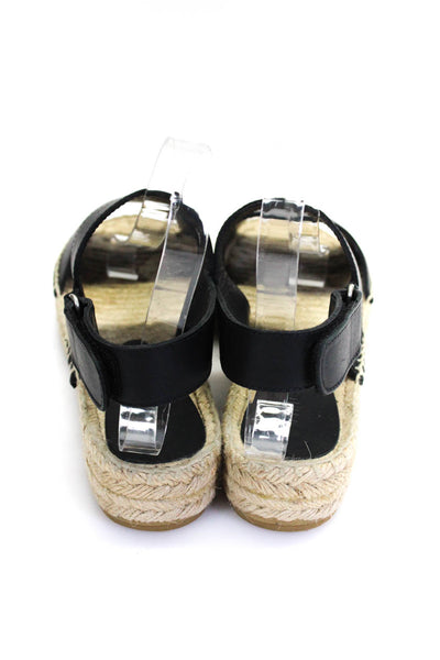 Vince Womens Ankle Strap Espadrille Platform Sandals Black Leather Size 9