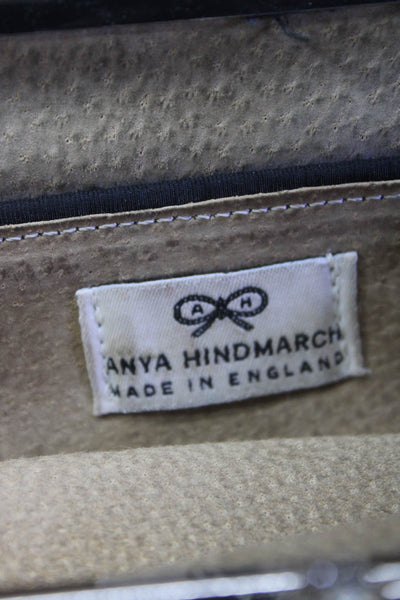 Anya Hindmarch Womens Silver Tone Hardware Rhinestone Hinged Clutch Black Size S