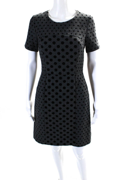 Boden Womens Polka Dot Short Sleeved Round Neck A Line Dress Gray Black Size 4