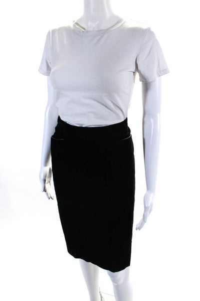 Loro Piana Womens Cotton Corduroy Two Pocket Zip Up Pencil Skirt Black Size 46