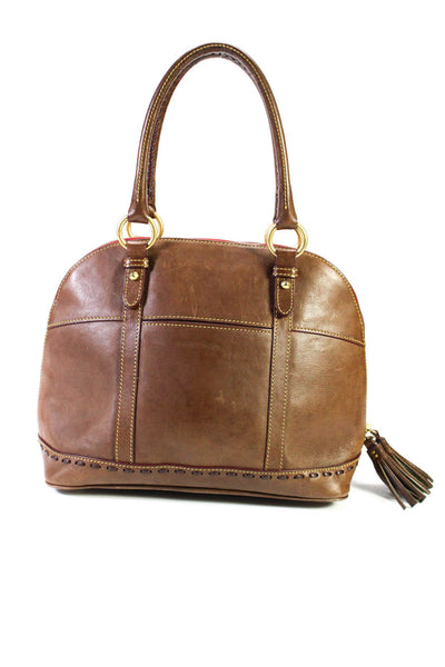 Dooney & Bourke Womens Leather Whipstitch Zip Around Shoulder Handbag Brown