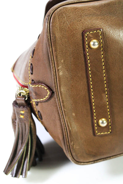 Dooney & Bourke Womens Leather Whipstitch Zip Around Shoulder Handbag Brown