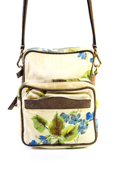Prada Womens Floral Print Mini Shoulder Handbag Beige Multi Colored