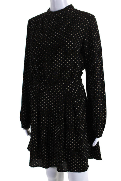 Bishop and Young Womens Long Sleeve High Neck A Line Dress Black Yellow Small