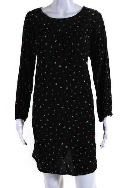 The Nines By Hatch Womens 3/4 Sleeve Floral Shift Dress Black Red Size Small