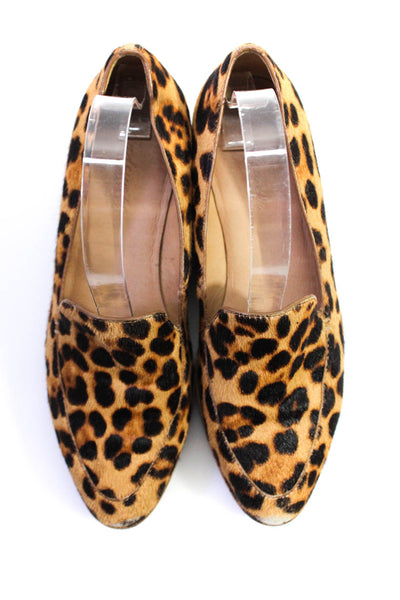Madewell Womens Leopard Print Pony Hair Flat Loafers Tan Brown Size 7