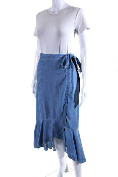 Intermix Women's Wrap Tie Waist Tiered Chambray Maxi Skirt Blue Size S