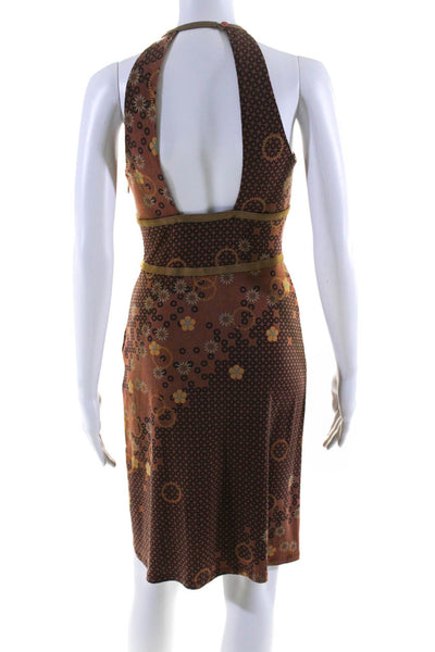BCBG Max Azria Womens Geometric Print Body Con Dress Brown Size Extra Small