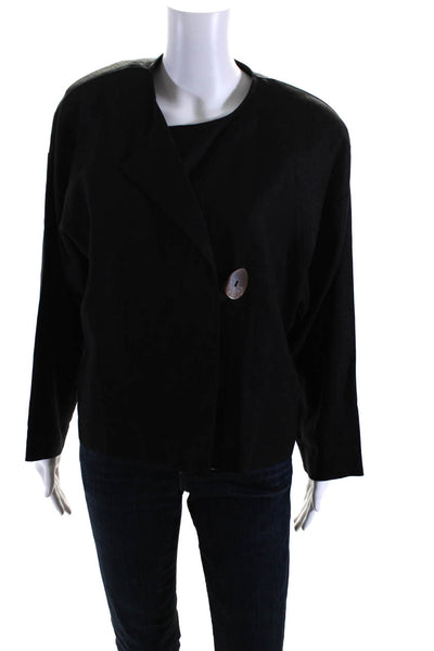 Elliot Lauren Womens Linene Round Neck Long Sleeve Button Up Jacket Black Size L