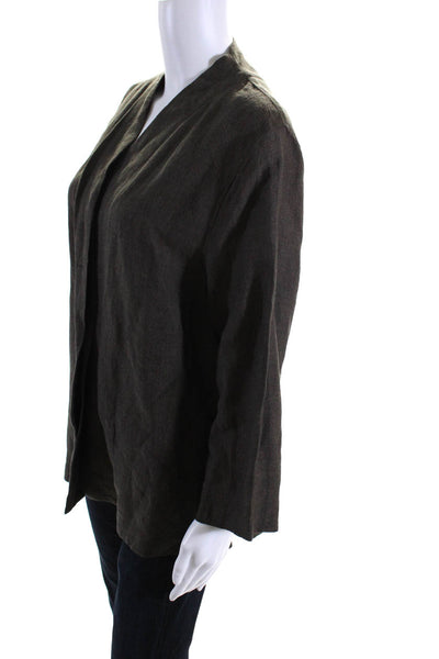 Oska Womens Linen Blend V-Neck Long Sleeve Button Up Blouse Top Olive Size 3