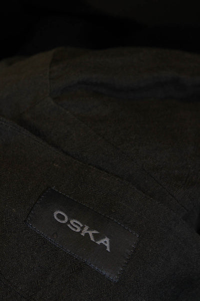 Oska Womens Linen Blend V-Neck Long Sleeve Button Up Blouse Top Olive Size 3