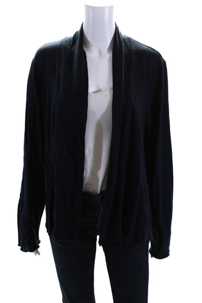 Eileen Fisher Womens Linen Long Sleeve Open Front Cardigan Sweater Navy Size XL
