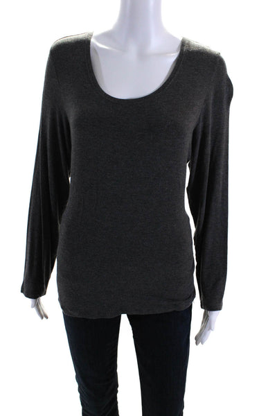 Eileen Fisher Womens Stretch Round Neck Long Sleeve Pullover Top Gray Size L