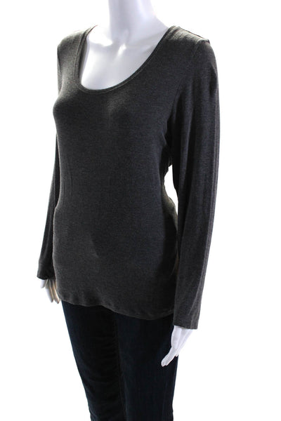 Eileen Fisher Womens Stretch Round Neck Long Sleeve Pullover Top Gray Size L