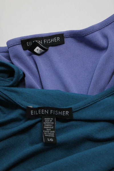 Eileen Fisher Womens Stretch Scoop Neck Pullover Tank Top Blue Size L Lot 2