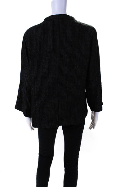 Eileen Fisher Womens 100% Silk Stripe Open Front Blazer Jacket Black Gray Size M