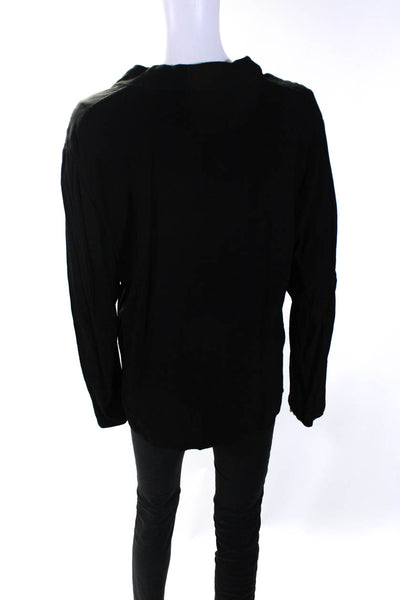 Eileen Fisher Women's Round Neck Long Sleeves Button Up Blouse Black Size XL