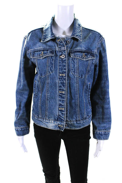 Pilcro and the Letterpress Womens Button Up Denim Jean Jacket Blue Size Small