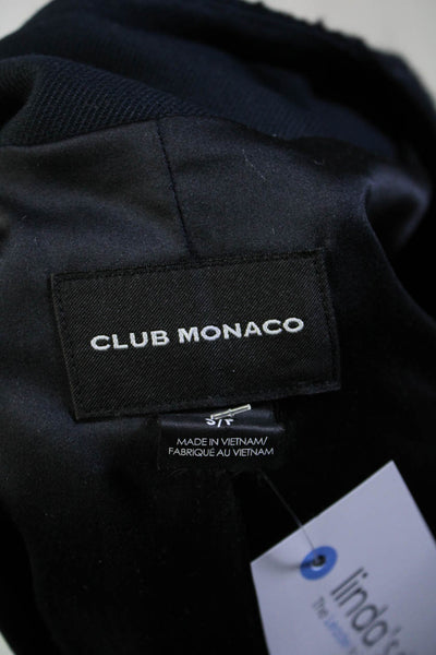 Club Monaco Womens Boucle Sleeve Full Zip Coat Jacket Navy Blue Size Small