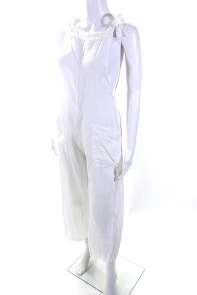9seed Womens Cropped Wide Leg Woven Halter Maternity Jumpsuit White Linen Small