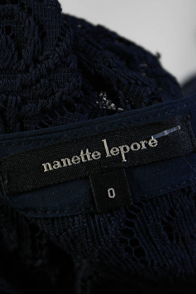 Nanette Lepore Womens Navy Textured Boat Neck Long Sleeve Shift Dress Size 0