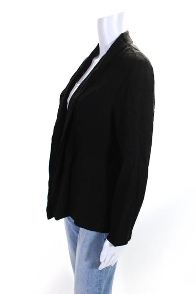 Eileen Fisher Women's Round Neck Long Sleeves Open Front Shirt Black Size M
