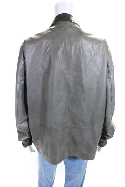 Theory Womens Lamb Leather Collared Long Sleeve Zip Up Jacket Green Size XL