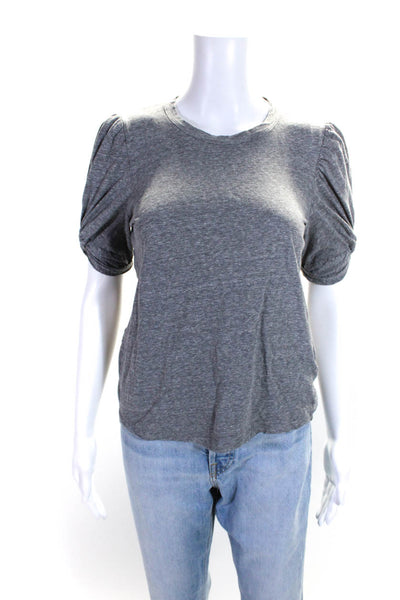 A.L.C. Womens Cotton Round Neck Puff Sleeve Pullover T-Shirt Top Gray Size XS