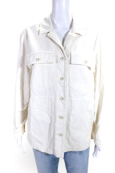 Madewell Womens Cotton Collared Long Sleeve Button Up Jacket Beige Size S