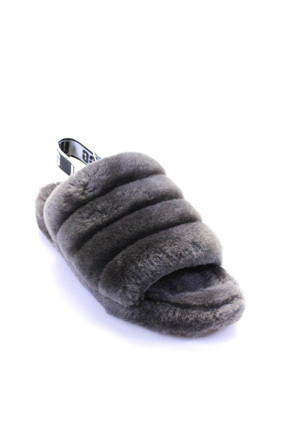 Ugg Womens Shearling Elastic Band Open Toe Fluff Yeah Slippers Gray Size 12