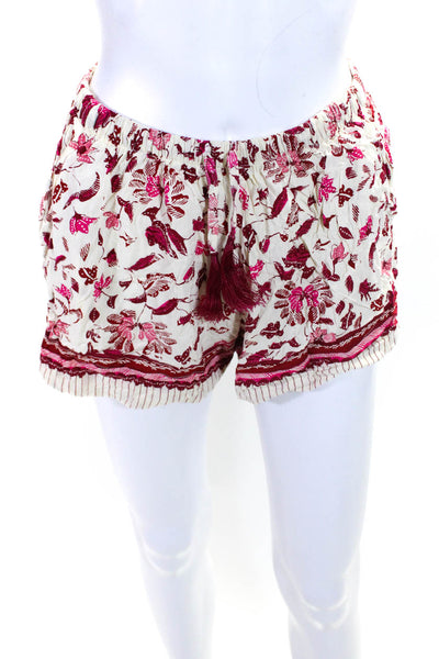 Natalie Martin Womens Floral Tassel Drawstring Tied Casual Shorts Beige Size L