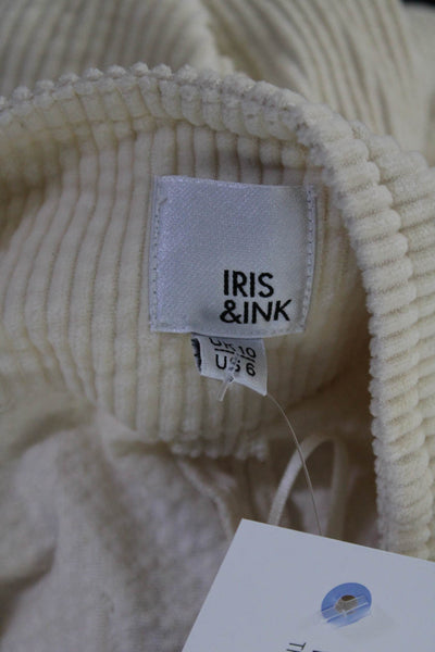 Iris & Ink Womens Cotton Corduroy Wide Leg Pedal Pushers Trousers Ivory Size 6