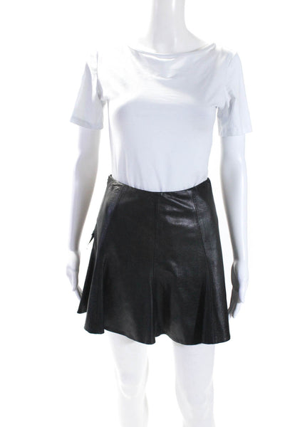 Porter Grey Womens Lined Leather Zip Up Flare Mini Skirt Black Size 2