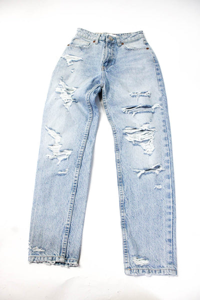 Zara Womens Skinny Leg Jeans Denim Shorts Blue White Cotton Size 0 Lot 3