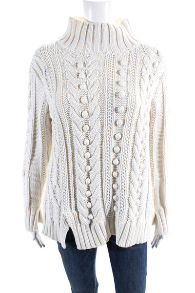 525 America Womens Cotton Long Sleeve Cable Knit Mock Neck Sweater White Size S